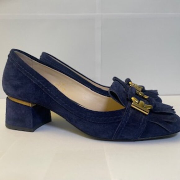 Tod's Blue Suede Kitten Heel with fringe, size 6 1/2 - Picture 10 of 10